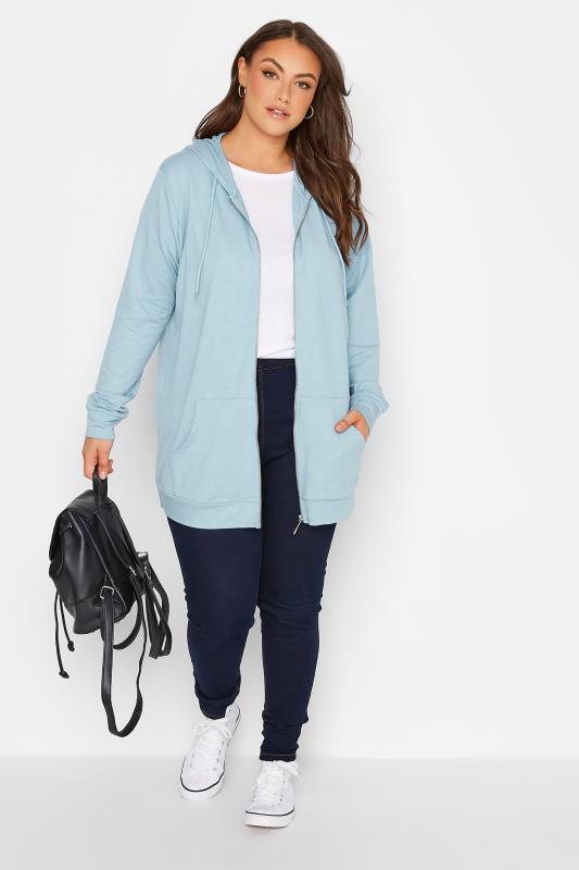 Plus Size Light Blue Zip Through Hoodie | Yours Clothing 2