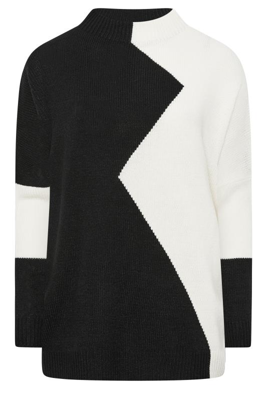 YOURS Plus Size Black & White Colourblock Knitted Jumper | Yours Clothing 5