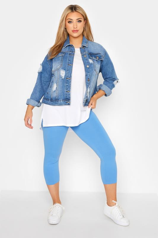 YOURS FOR GOOD Plus Size Blue Cropped Leggings | Yours Clothing 2