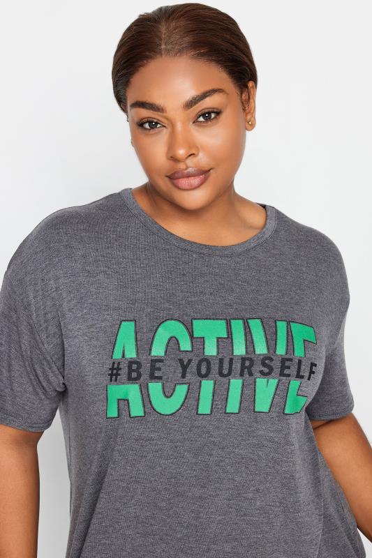 YOURS ACTIVE Plus Size Grey '#Be Yourself' Slogan Top | Yours Clothing 4
