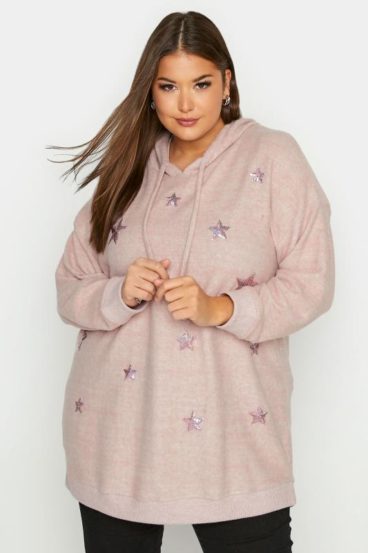  dla puszystych Pink Sequin Star Soft Touch Hoodie