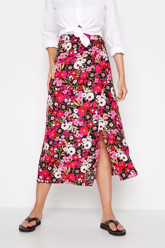 LTS Tall Black Floral Print Midi Skirt_A.jpg