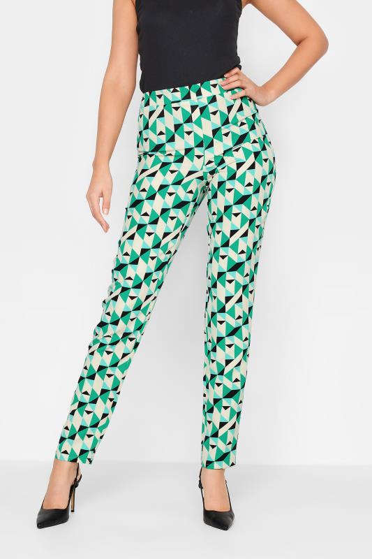 LTS Tall Women's Green Geometric Print Slim Leg Trousers | Long Tall Sally 1
