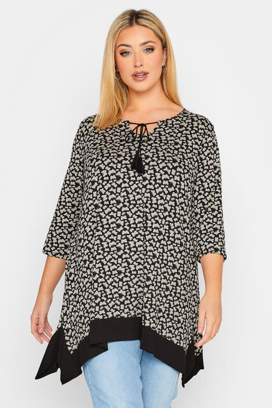 Plus Size Black Butterfly Print Tunic Top | Yours Clothing 1
