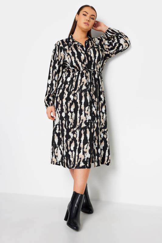 YOURS Curve Black & White Abstract Print Midaxi Shirt Dress