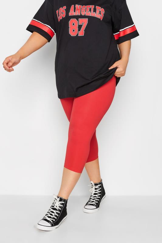 Plus Size  YOURS Curve Red Cropped Leggings