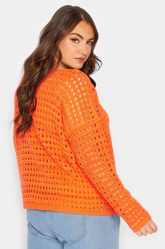 YOURS Plus Size Orange Long Sleeve Crochet Jumper | Yours Clothing  3