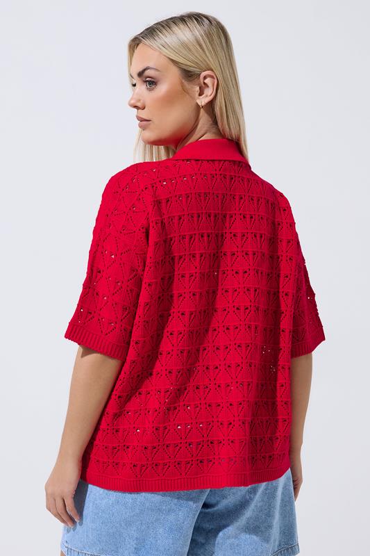 LIMITED COLLECTION Plus Size Red Crochet Shirt | Yours Clothing 2