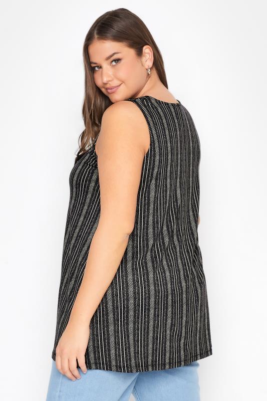 Plus Size Black Stripe Buckle Strap Vest Top | Yours Clothing  3
