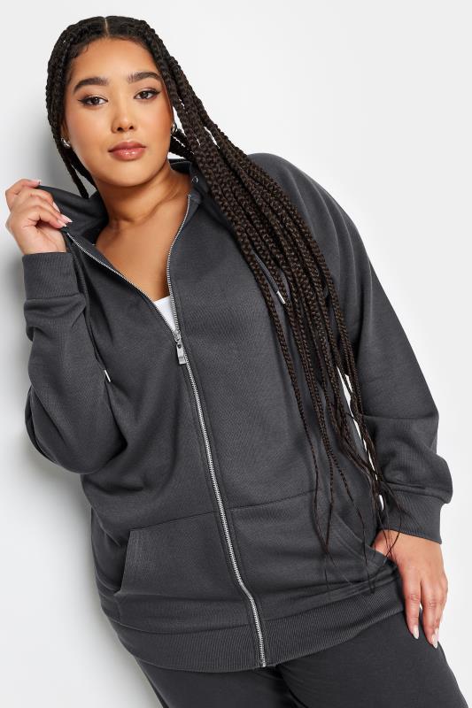 YOURS Plus Size Charcoal Grey Zip Through Hoodie | Yours Clothing 2