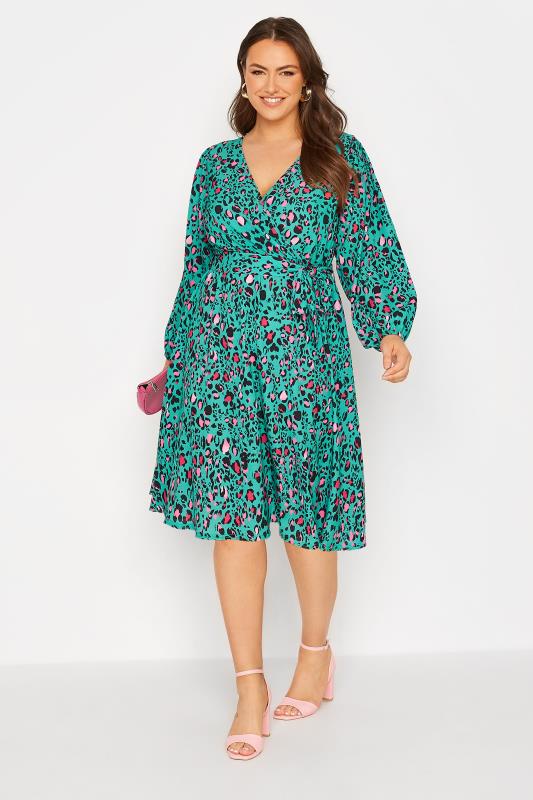 YOURS LONDON Plus Size Green Animal Print Wrap Dress |Yours Clothing 1