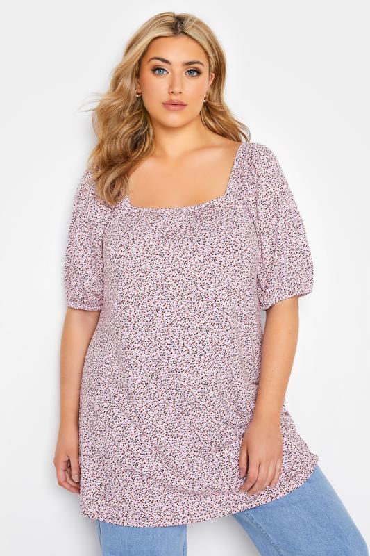 LIMITED COLLECTION Plus Size Lilac Purple Ditsy Floral Top | Yours Clothing 1