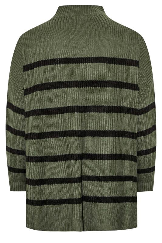 Curve Khaki Green Stripe Quarter Zip Knitted Jumper | Yours Clothing  7