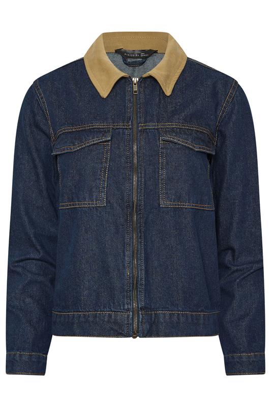 PixieGirl Petite Women's Indigo Blue Contrast Collar Trucker Jacket | PixieGirl 5