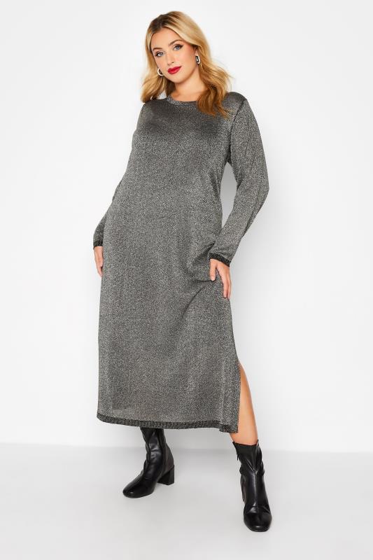 Plus Size Silver Glitter Midaxi Dress | Yours Clothing  2