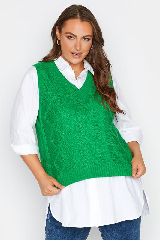 Plus Size  Curve Bright Green Cable Knit Sweater Vest Top