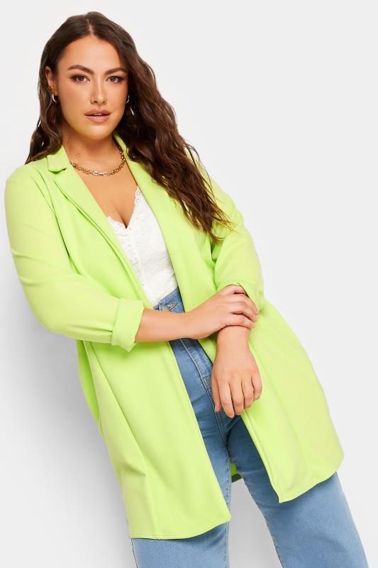 YOURS Curve Plus Size Lime Green Scuba Blazer | Yours Clothing 1