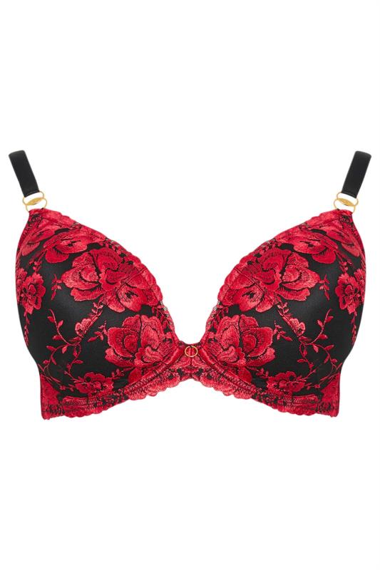 YOURS Plus Size Red Hallie Embroided Padded Bra | Yours Clothing 6