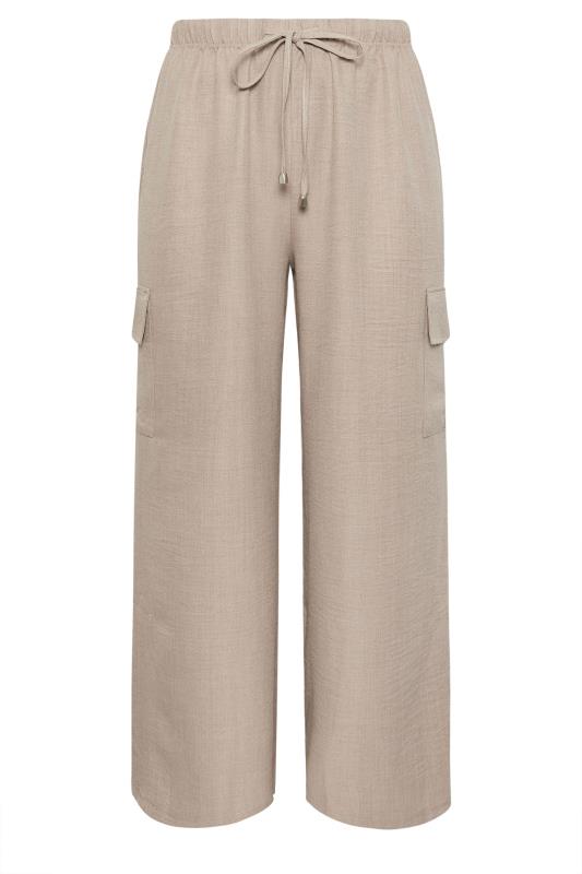 YOURS Plus Size Brown Linen Look Cargo Trousers | Yours Clothing 5