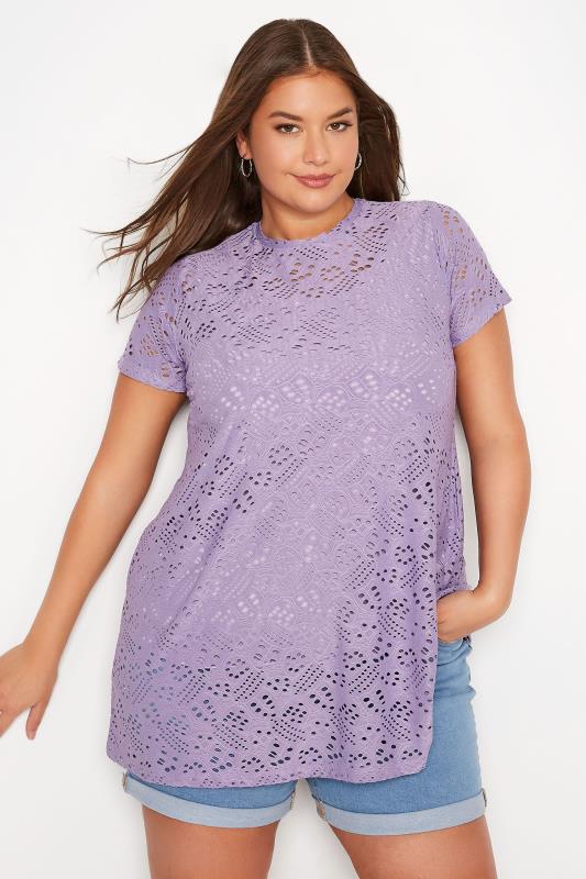 Curve Lilac Purple Broderie Anglaise Swing T-Shirt 1