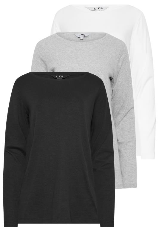 LTS Tall Womens 3 PACK Black & White Long Sleeve Cotton T-Shirt | Long Tall Sally  8