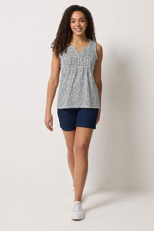 M&Co 2 PACK Navy Blue Floral Cotton Sleeveless Henley Tops | M&Co 2