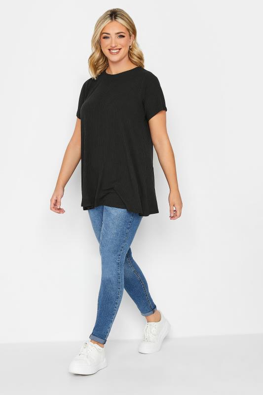 YOURS Curve Plus Size 2 PACK Black Ribbed Swing Tops | Yours Clothing  3