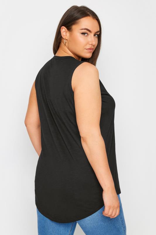 YOURS Plus Size Black Pintuck Henley Vest Top | Yours Clothing 3