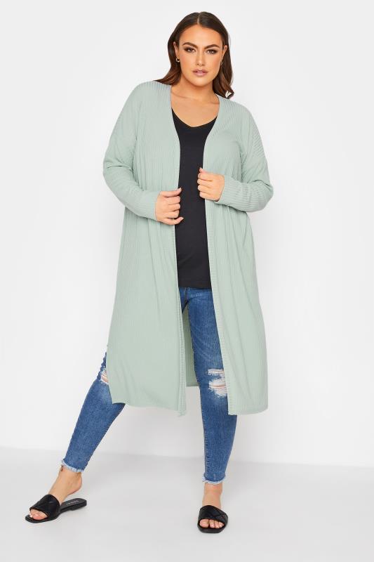 Plus Size  LIMITED COLLECTION Curve Mint Green Ribbed Side Split Cardigan
