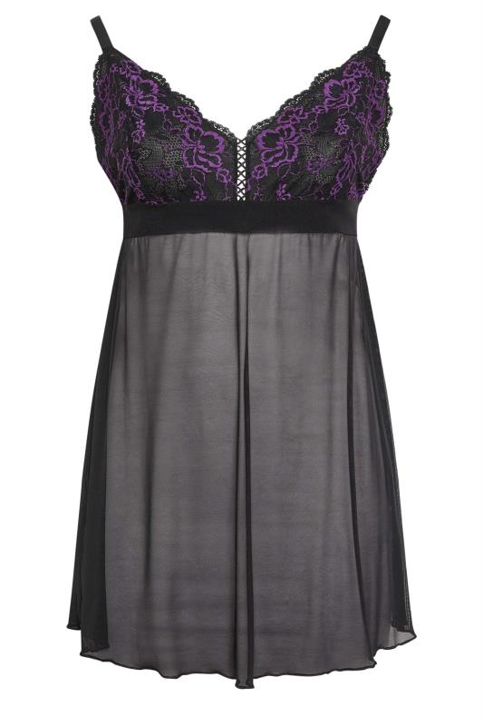 YOURS Plus Size Black Mesh Lace Detail Non-padded Babydoll