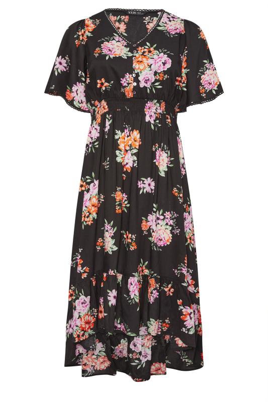 YOURS Plus Size Black Floral Print High Low Midi Dress | Yours Clothing 5