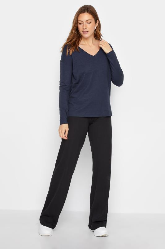 LTS Tall Blue V-Neck Long Sleeve Cotton T-Shirt | Long Tall Sally 2