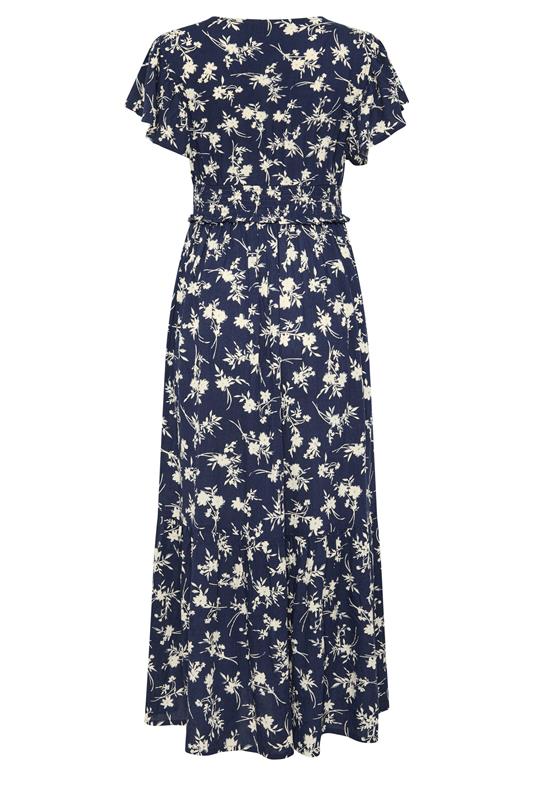 M&Co Navy Blue Floral Print Shirred Waist Maxi Dress | M&Co 6
