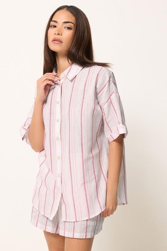 PixieGirl Petite Women's Pink Stripe Linen Shirt | PixieGirl 1