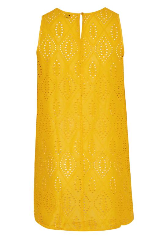 Plus Size Mustard Yellow Broderie Anglaise Dipped Hem Vest Top | Yours Clothing 7