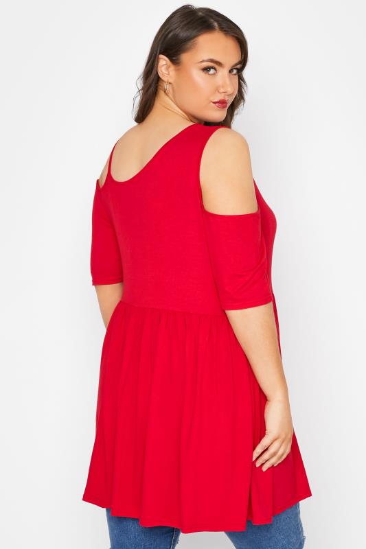 LIMITED COLLECTION Curve Red Asymmetric Cold Shoulder Smock Top_C.jpg