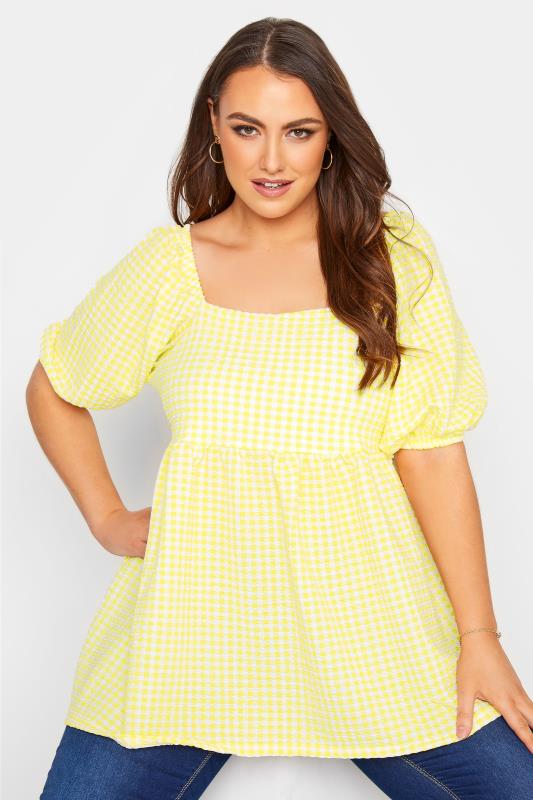 LIMITED COLLECTION Curve Lemon Yellow Gingham Milkmaid Top 1