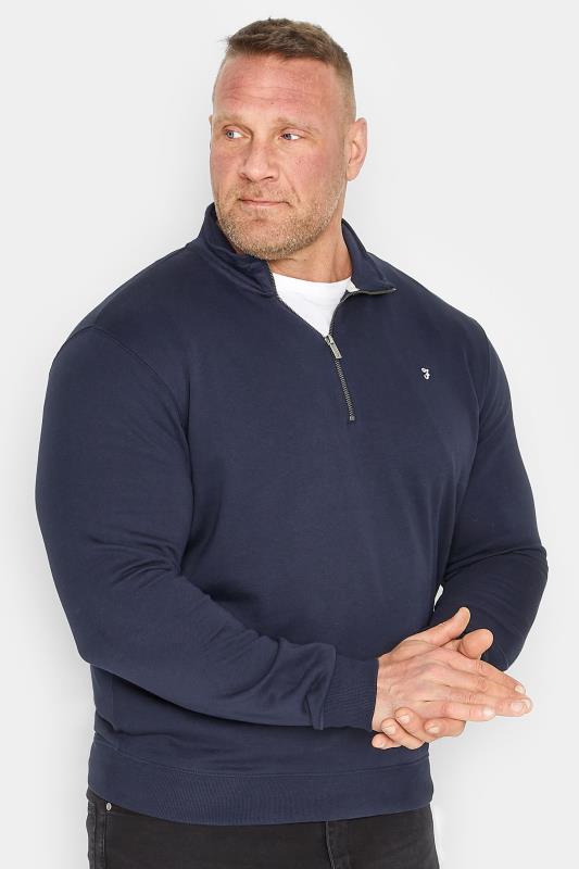  Tallas Grandes FARAH Big & Tall Navy Blue Quarter Zip Sweatshirt