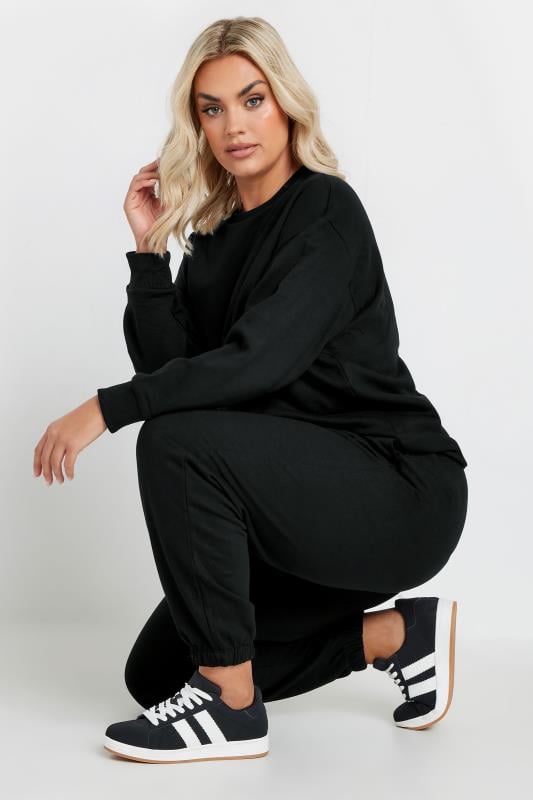 YOURS Plus Size Black Jogger Set | Yours Clothing 1