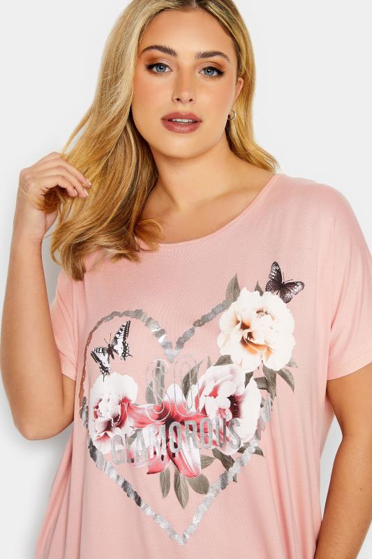 Plus Size Pink 'So Glamorous' Butterfly Print T-Shirt | Yours Clothing 4