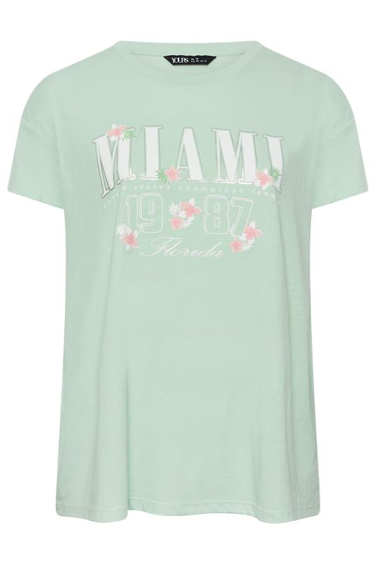 YOURS Plus Size Green 'Miami' Print Varsity T-Shirt | Yours Clothing 7