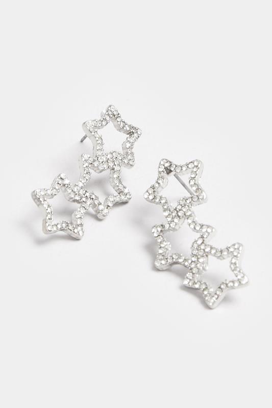 Silver Diamante Curve Star Earrings | Yours Clothing 3