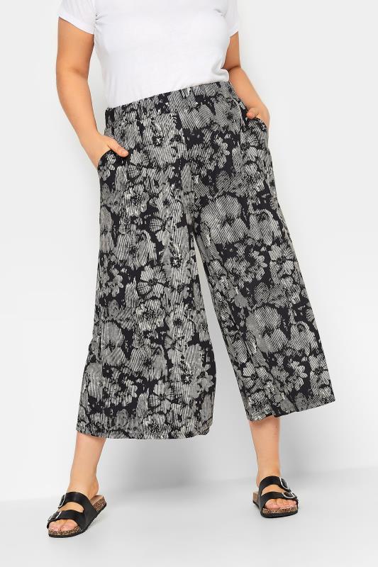  Grande Taille YOURS Curve Black Flower Print Midaxi Culottes