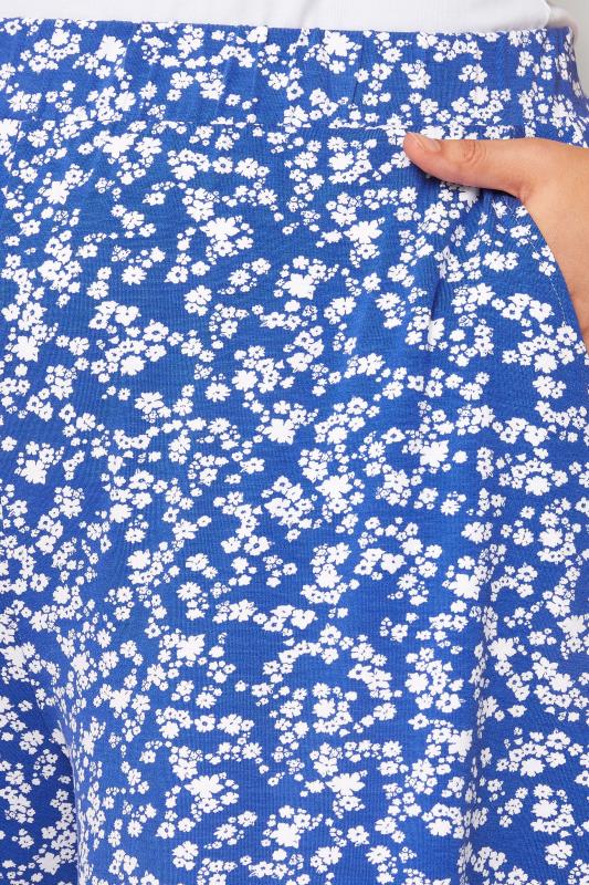 YOURS Plus Size Blue Ditsy Floral Print Pull On Shorts | Yours Clothing 4