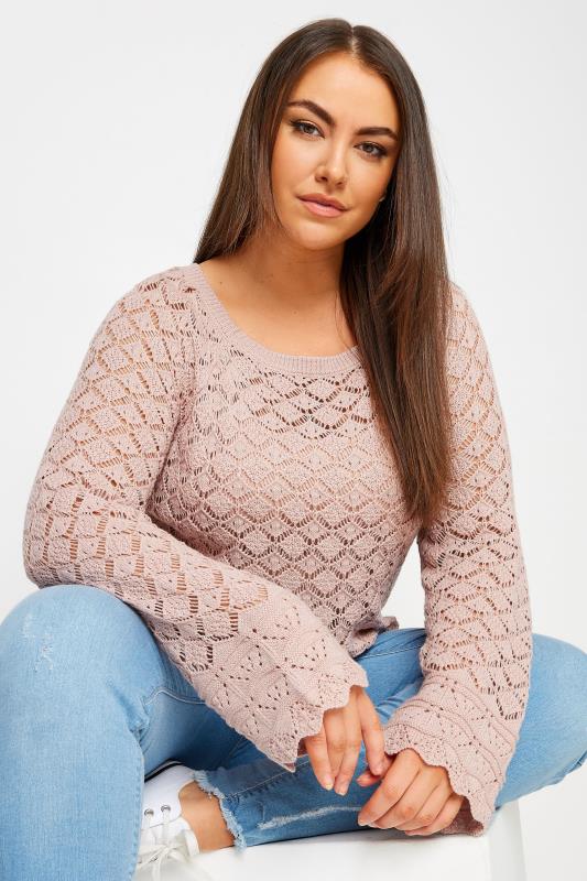 YOURS Plus Size Pink Crochet Detail Jumper | Yours Clothing 4