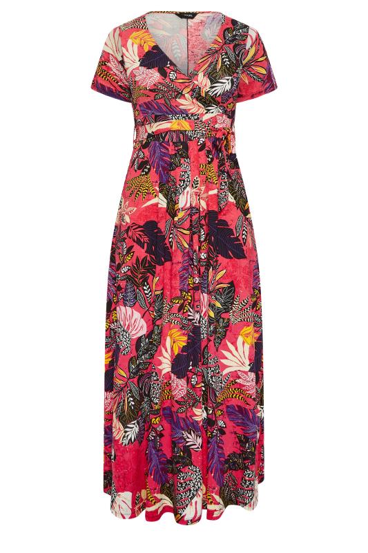 YOURS Curve Plus Size Hot Pink Leaf Print Wrap Maxi Dress | Yours Clothing  5
