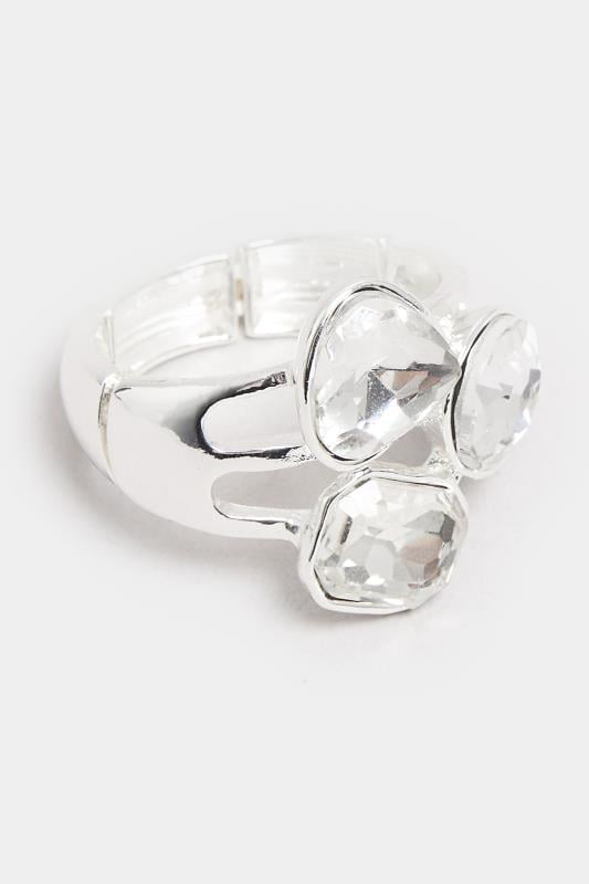 Silver Tone Diamante Crystal Stretch Ring | Yours Clothing 2