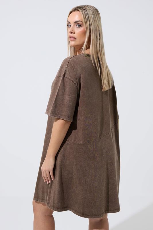 LIMITED COLLECTION Plus Size Chocolate Brown Acid Wash Dress | Yours Clothing 2