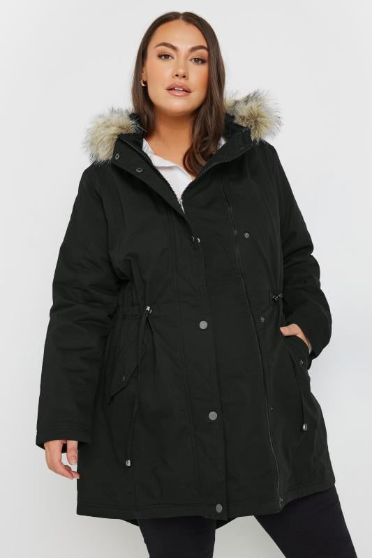  Tallas Grandes BUMP IT UP MATERNITY Black Fur Trim Parka