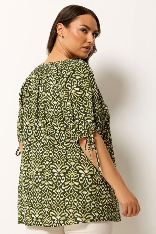 YOURS Plus Size Green Ikat Print Blouse | Yours Clothing 2